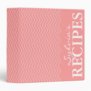 Coral pink chevron pattern recipe binder book