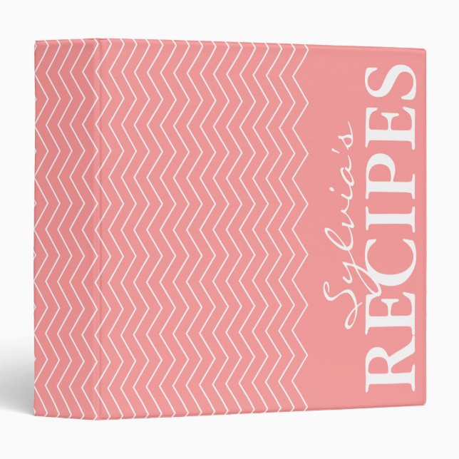 Coral pink chevron pattern recipe binder book (Front/Spine)