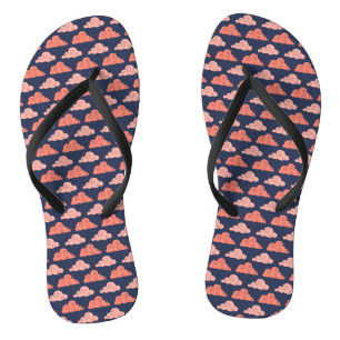 Coral Pink Clouds Lines Navy Blue Lined Geometric Flip Flops