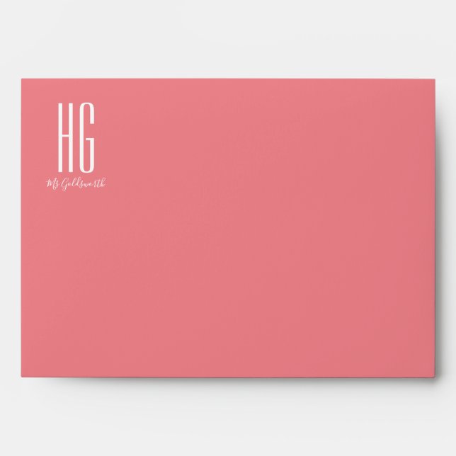 Coral Pink Customizable Text Envelope (Front)