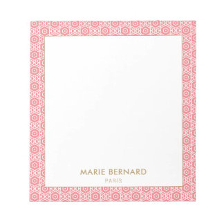 Coral Pink Cute Bohemian Pattern Personalized Name Notepad