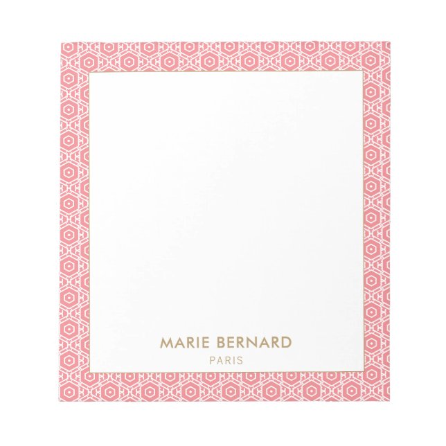 Coral Pink Cute Bohemian Pattern Personalized Name Notepad (Front)