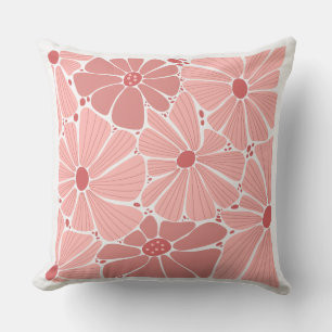 Coral Pink Daisy Floral Pattern Throw Pillow