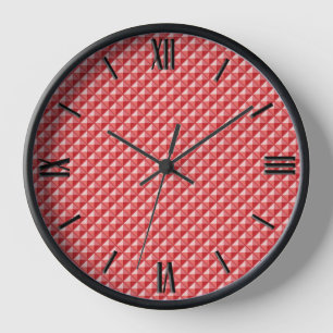 Coral pink, enamel look, studded grid wall clock