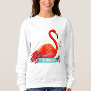 Coral Pink Flamingo & Flowers T-Shirt Sweatshirt