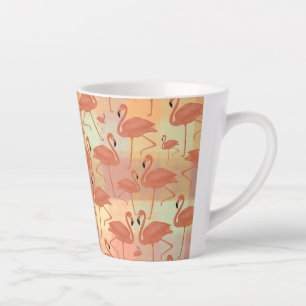 Coral Pink Flamingos and Plaid Patchwork Latte Mug