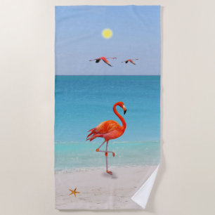 Coral Pink Flamingos on the Beach Beach Towel
