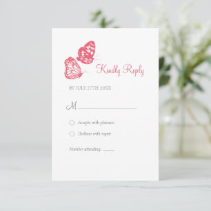 Coral Pink Floral Butterfly Garden Boho Wedding  RSVP Card