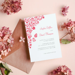 Coral Pink Floral Butterfly Garden Wedding Invitation
