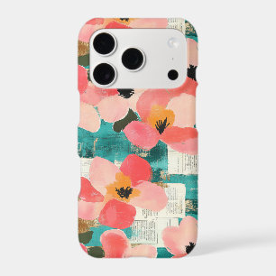 Coral Pink Floral Turquoise Vintage
