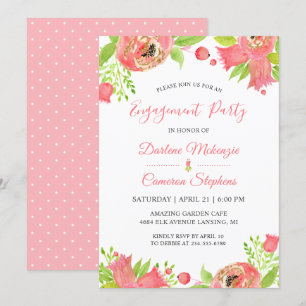 Coral Pink Flowers Spring Garden Engagement Party Invitation
