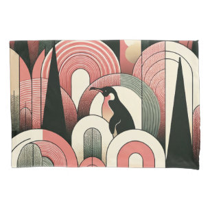Coral Pink Geometric Abstract Art Deco Penguin Pillowcase