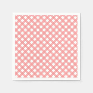 Coral Pink Gingham Paper Napkins