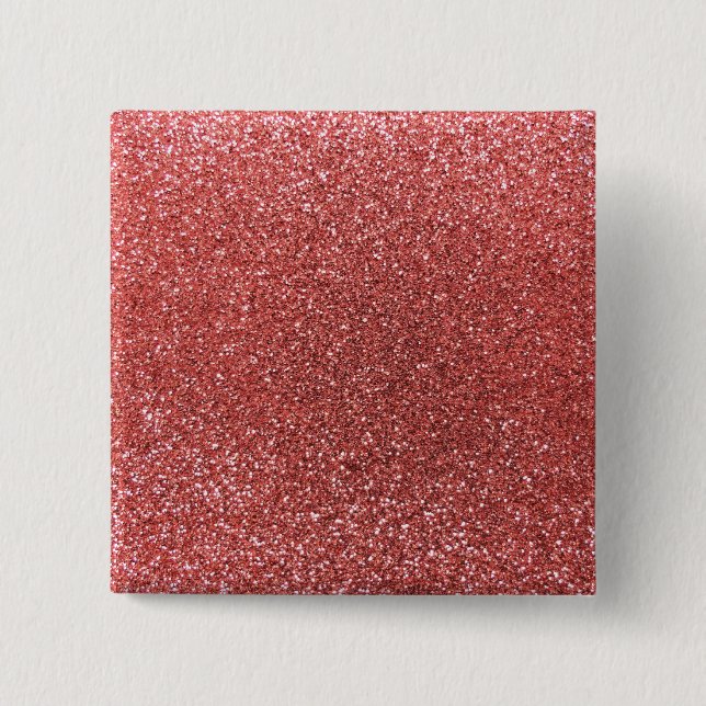 Coral pink glitter 2 inch square button (Front)