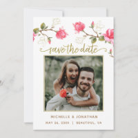 Coral Pink Gold Magnolia Floral PHOTO