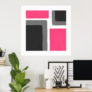 Coral Pink Gray Black Minimalist Color Block Poster
