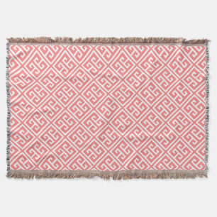 Coral Pink Greek Key Pattern Throw Blanket