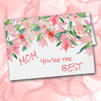 Coral Pink Green Floral Border Mother's Day Card