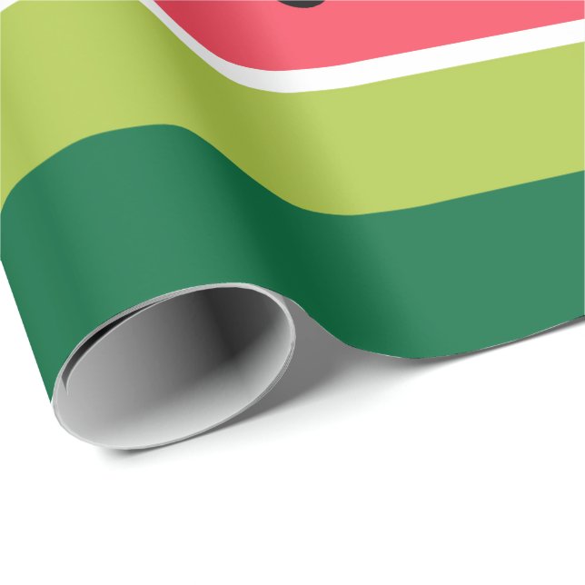 Coral Pink Green Watermelon Fruit Stripes Pattern Wrapping Paper (Roll Corner)