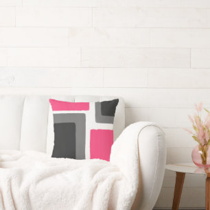 Coral Pink Grey Black Minimalist Colour Block Throw Pillow