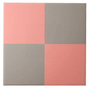 Coral Pink Grey Chequered Pattern Tile