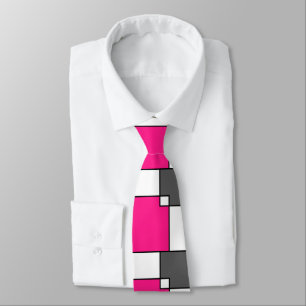 Coral Pink Grey White Squares   Tie