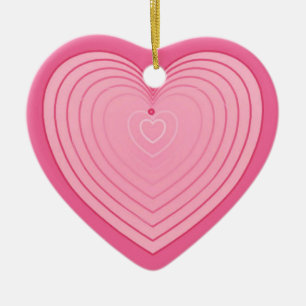 Coral pink heart, deeper pink background ceramic ornament