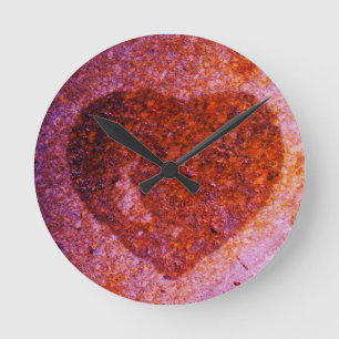 coral pink heart round clock