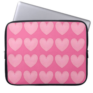 Coral pink hearts, deeper pink background laptop sleeve