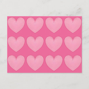 Coral pink hearts, deeper pink background postcard