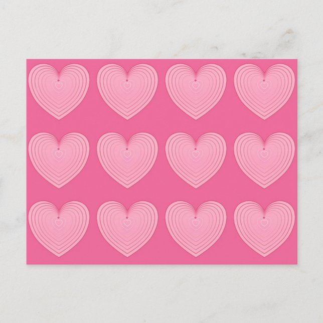 Coral pink hearts, deeper pink background postcard (Front)