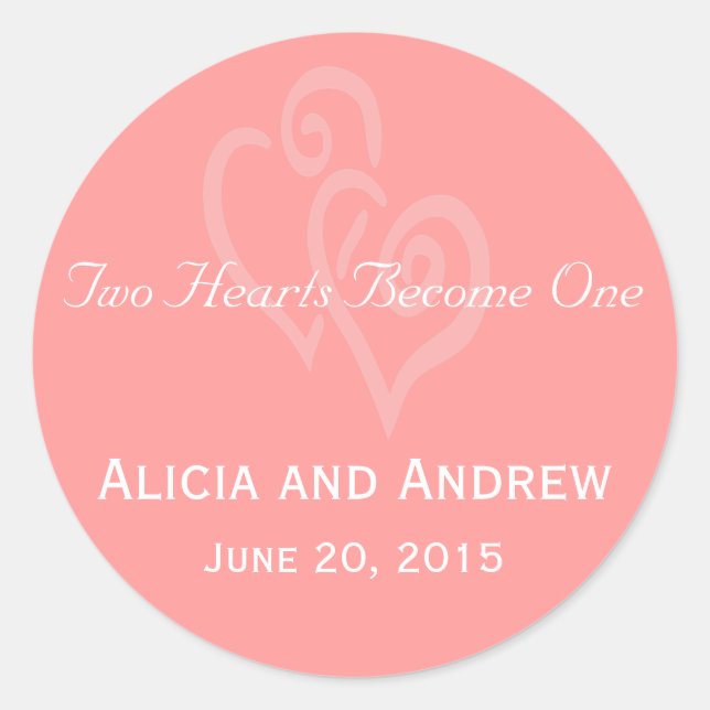 Coral Pink Hearts Wedding Favour Stickers (Front)