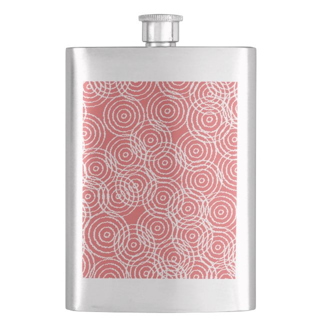 Coral Pink Ikat Overlap Circles Geometric Pattern Hip Flask (Front)