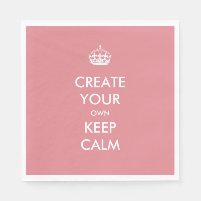 Coral Pink Keep Calm and Carry On Wedding Party Napkin (Front)