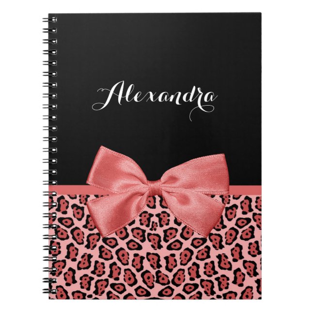 Coral Pink Leopard Bow Notebook (Front)
