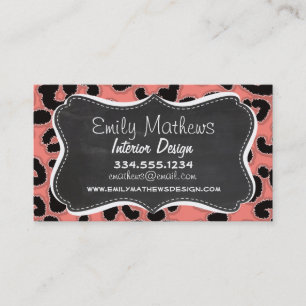 Coral Pink Leopard Print; Chalkboard look Business Card