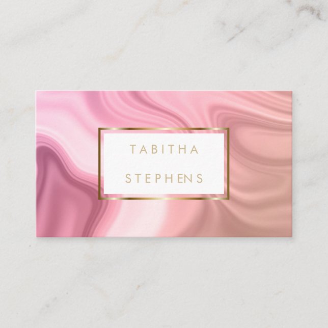 Coral Pink Melted Swirls Designer Business Card (Front)