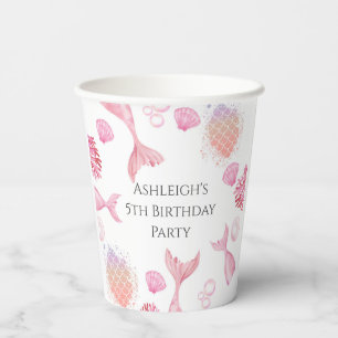 Coral Pink Mermaid Themed Birthday Party  Paper Cups