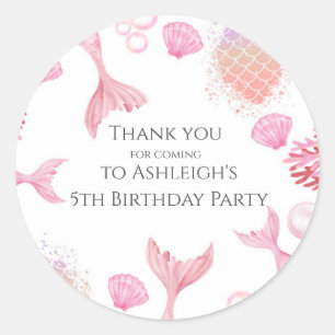 Coral Pink Mermaid Themed Birthday Party Sticker