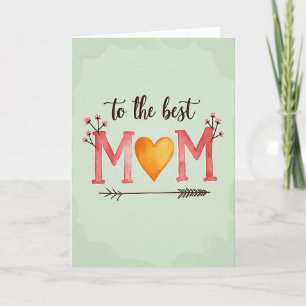 Coral Pink Mom Heart Illustration Card