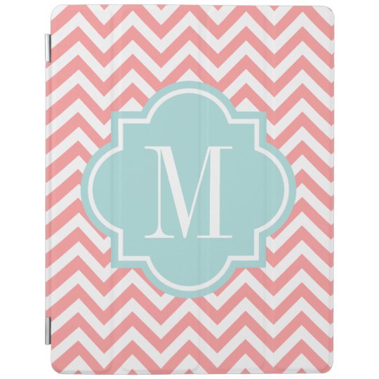 Coral pink monogram automatic on off iPad cover