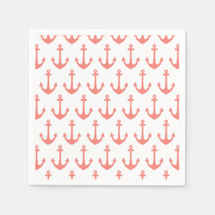 Coral Pink Nautical Anchor Pattern Napkin
