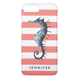 Coral pink Nautical Seahorse personalized monogram Case-Mate iPhone Case
