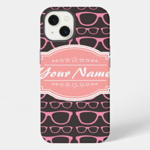Coral Pink Nerd Glasses Personalized iPhone 13 Case