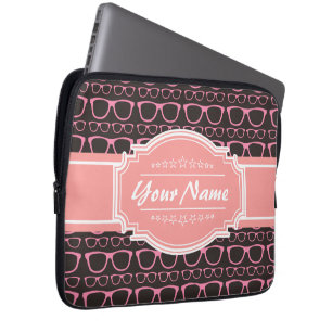 Coral Pink Nerd Glasses Personalized Laptop Sleeve