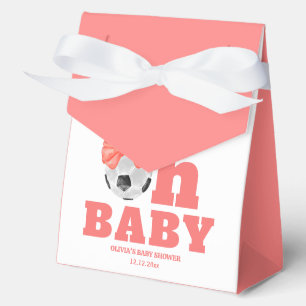 Coral Pink Oh Baby Bow Soccer Sport Baby Shower Favor Box