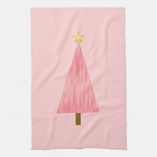 Coral Pink Ombre modern Christmas tree Kitchen Towel