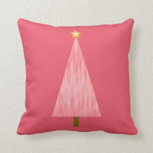 Coral Pink Ombre modern Christmas tree Throw Pillow