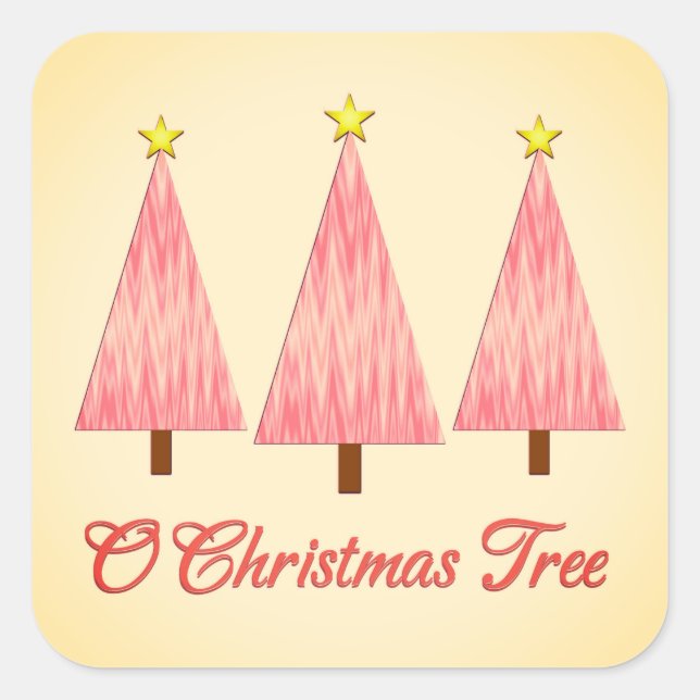 Coral Pink Ombre Pattern Modern Christmas Trees Square Sticker (Front)
