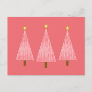 Coral Pink Ombre Retro Modern Christmas Trees Holiday Postcard